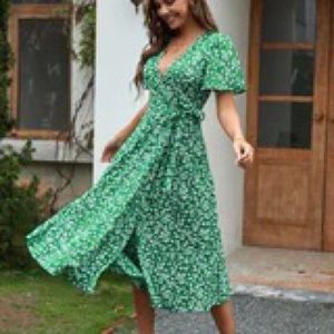 Size L Green Floral Wrap dress from Cupshe